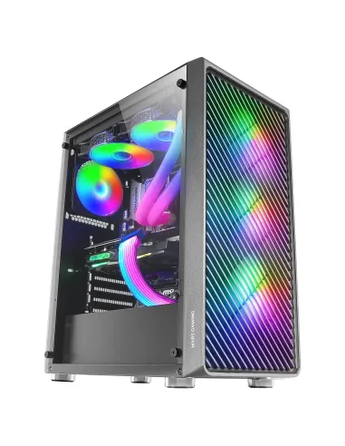 Mars Gaming MC-F, Semitorre Gaming ATX, Ventana Completa Cristal Templado, Frontal Metal-Mesh, 4X Ventiladores ARGB 120mm, Negro