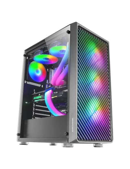 Mars Gaming MC-F, Semitorre Gaming ATX, Ventana Completa Cristal Templado, Frontal Metal-Mesh, 4X Ventiladores ARGB 120mm, Negro