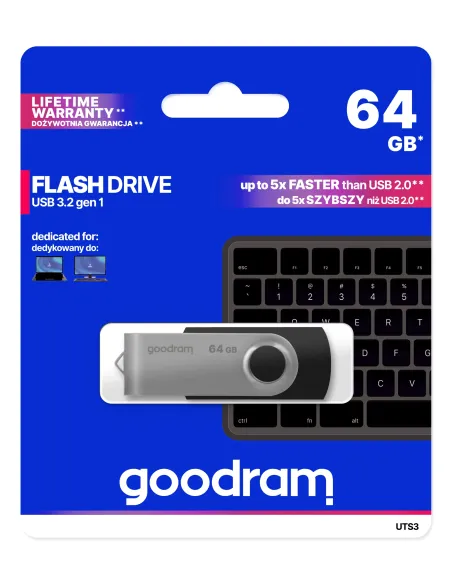 Goodram UTS3 unidad flash USB 64 GB USB tipo A 3.2 Gen 1 (3.1 Gen 1) Negro