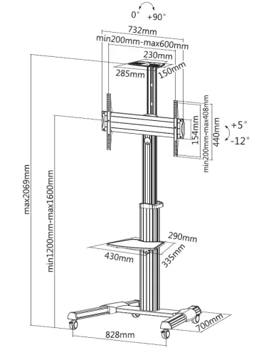 Equip Carro LFD de 37-70» con giro de 90° y pantalla única