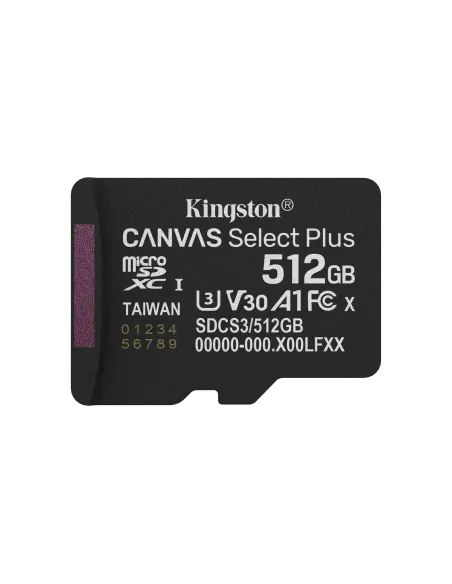 Kingston Technology 512GB microSDXC Canvas Select Plus Gen3 150MB s A1 (Incluye adaptador de SD)