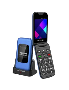 Telefono movil volfen orion dual max tipo concha azul base de carga
