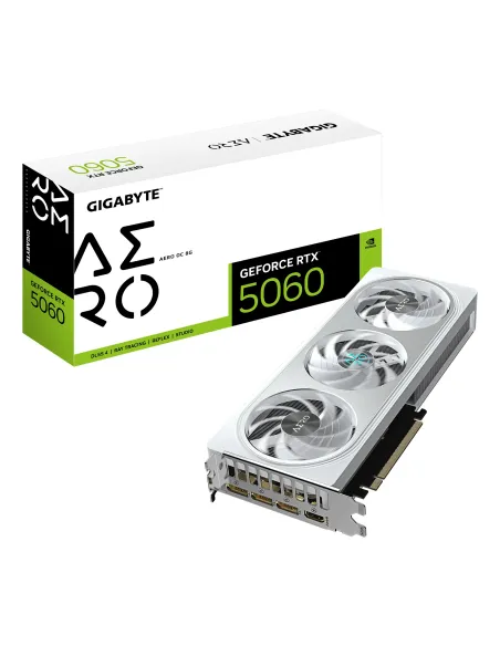 GIGABYTE GeForce RTX 5060 AERO OC 8G Tarjeta Gráfica - 8GB GDDR7, 128bit, PCI-E 5.0, 2595 MHz Frecuencia del núcleo, 3 x
