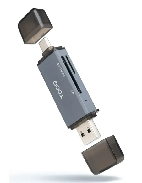 TooQ Lector de Tarjetas SD + TF, con entradas USB-C 3.0 + USB A, Color Gris