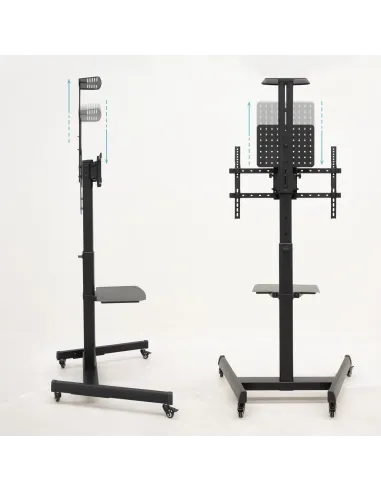 TooQ “COMETA” Soporte de Suelo con Ruedas con Regulación de Altura para Pantallas 37"- 70", Rotación 90°, Negro