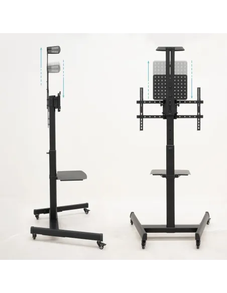 TooQ “COMETA” Soporte de Suelo con Ruedas con Regulación de Altura para Pantallas 37"- 70", Rotación 90°, Negro