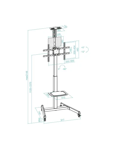 TooQ “COMETA” Soporte de Suelo con Ruedas con Regulación de Altura para Pantallas 37"- 70", Rotación 90°, Negro