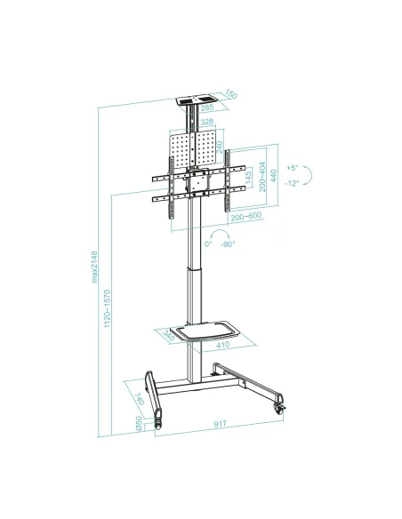 TooQ “COMETA” Soporte de Suelo con Ruedas con Regulación de Altura para Pantallas 37"- 70", Rotación 90°, Negro