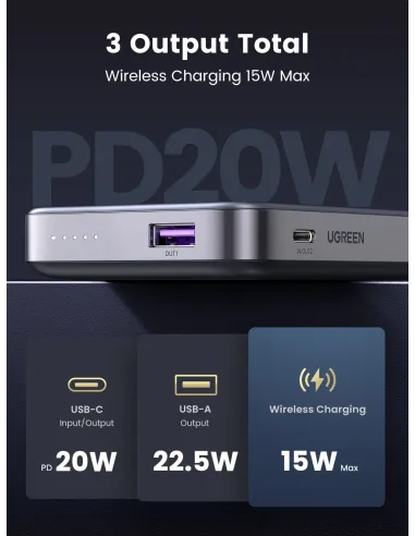 Ugreen 10000mAh Mini Powerbank Wireless 20W with MagSafe grey