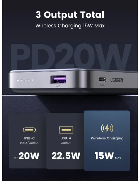 Ugreen 10000mAh Mini Powerbank Wireless 20W with MagSafe grey