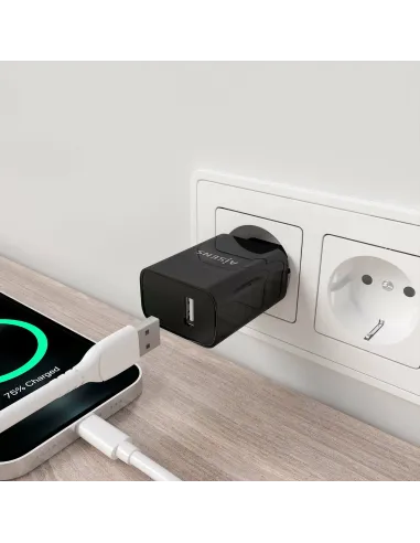 AISENS Cargador USB 10W alta eficiencia, 5V 2A, Negro