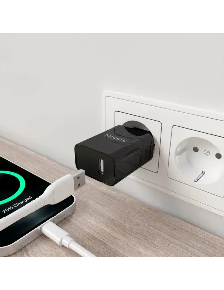 AISENS Cargador USB 10W alta eficiencia, 5V 2A, Negro