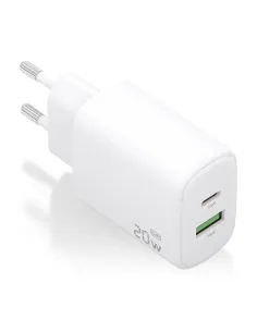 AISENS Cargador GaN 20W, 1xUSB-C PD3.0, 1xUSB-A QC3.0, Blanco