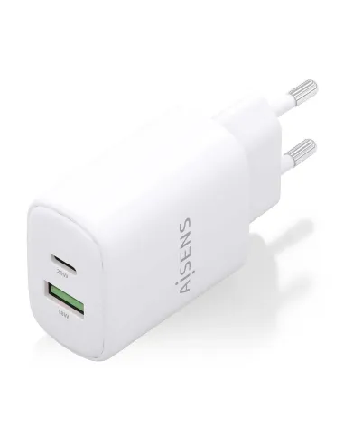 AISENS Cargador GaN 20W, 1xUSB-C PD3.0, 1xUSB-A QC3.0, Blanco