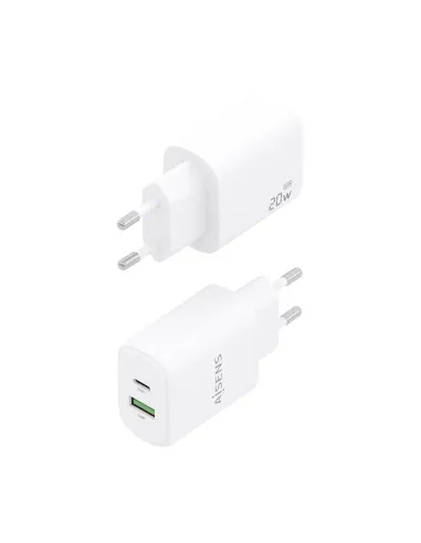 AISENS Cargador GaN 20W, 1xUSB-C PD3.0, 1xUSB-A QC3.0, Blanco