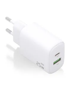 AISENS Cargador GaN 25W, 1xUSB-C PD3.0, 1xUSB-A QC3.0, Blanco