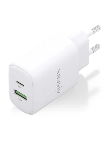 AISENS Cargador GaN 25W, 1xUSB-C PD3.0, 1xUSB-A QC3.0, Blanco