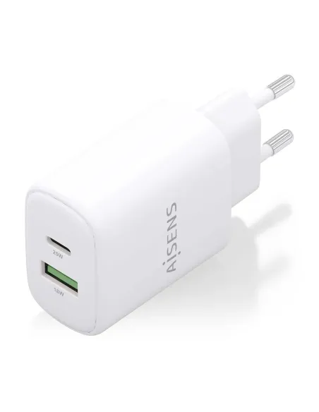 AISENS Cargador GaN 25W, 1xUSB-C PD3.0, 1xUSB-A QC3.0, Blanco