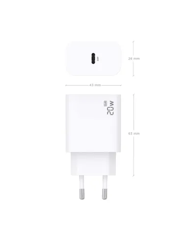 AISENS Cargador GaN 20W, 1xUSB-C PD3.0, Blanco