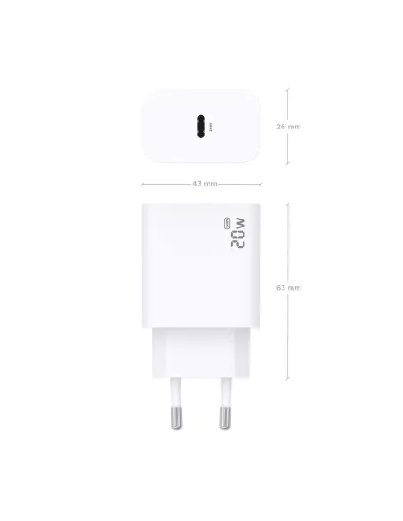 AISENS Cargador GaN 20W, 1xUSB-C PD3.0, Blanco