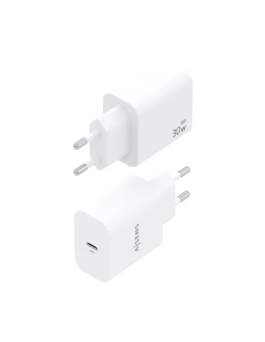 AISENS Cargador GaN 30W, 1xUSB-C PD3.0, Blanco