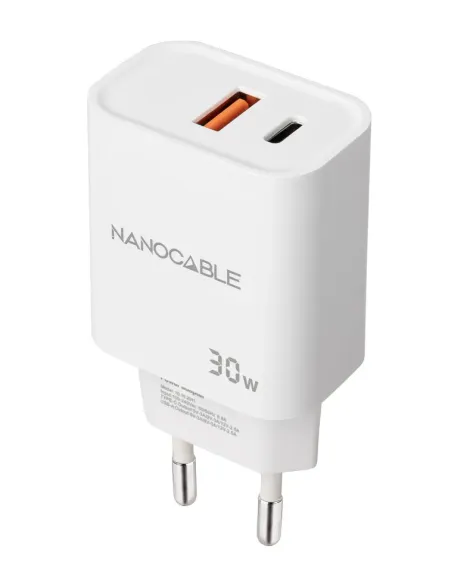Nanocable Cargador USB-C PD + USB-A QC 30W, Blanco