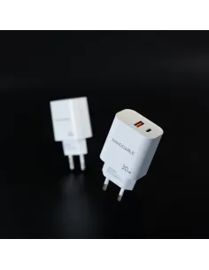 Nanocable Cargador USB-C PD + USB-A QC 30W, Blanco 2