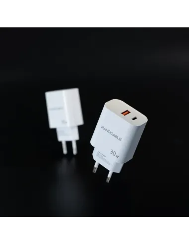 Nanocable Cargador USB-C PD + USB-A QC 30W, Blanco
