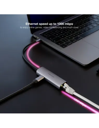 Nanocable Adaptador USB-C 3.1 a RJ45, con PD 100W, USB-C M, Aluminio, Color Gris, 18 cm