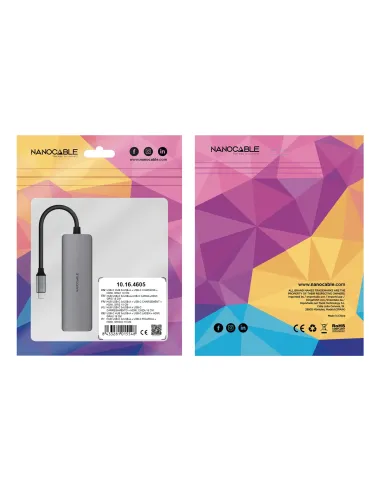 Nanocable Hub USB-C 5 en 1, Conversor USB-C 3.1 a 3xUSB-A 3.0 + USB-C PD + HDMI, Aluminio, Gris, 18 cm