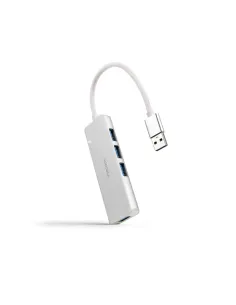 Nanocable Hub USB-A 3.0. a 4xUSB3.0, USB-A M-USB 3.0 H, Aluminio, Color Plata, 18 cm