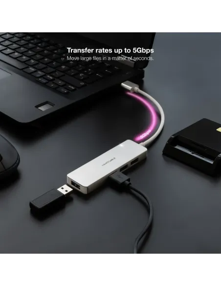 Nanocable Hub USB-A 3.0. a 4xUSB3.0, USB-A M-USB 3.0 H, Aluminio, Color Plata, 18 cm Nanocable Hub USB-A 3.0. a 4xUSB3.0, USB-A M-USB 3.0 H, Aluminio, Color Plata, 18 cm