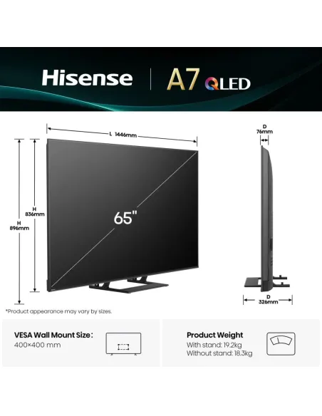 Hisense A7Q 65A7Q 165,1 cm (65") 4K Ultra HD Smart TV Wifi Negro 400 cd   m²