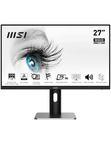 MSI Pro MP273QP pantalla para PC 68,6 cm (27") 2560 x 1440 Pixeles Wide Quad HD LED Negro, Plata