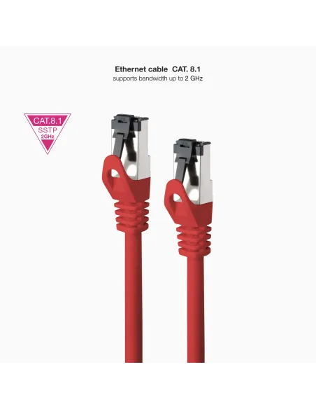Nanocable Cable de Red Latiguillo Cat.8.1 2GHz LSZH SSTP AWG26, Rojo, 30 cm