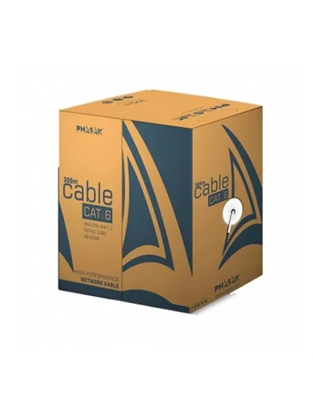 Bobina cable red solido phasak utp cat.6 awg23 305m gris