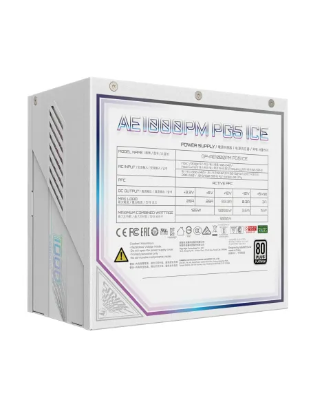 GIGABYTE AORUS ELITE P1000W ICE Fuente de Alimentación - PCIe 5.0, 80 PLUS Platinum, Diseño completamente modular, Ventilador