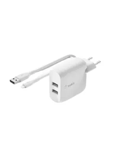 Cargador belkin wcd001vf1mwh 24w 2x usb tpo a + cable lightning a usb tipo a 1m