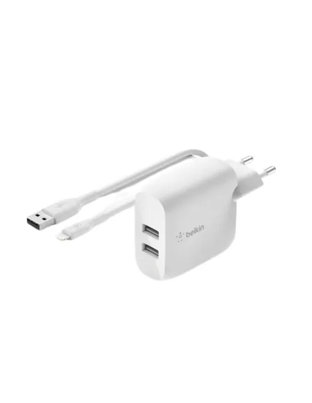 Cargador belkin wcd001vf1mwh 24w 2x usb tpo a + cable lightning a usb tipo a 1m