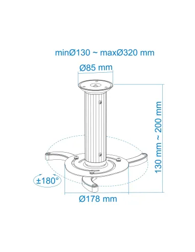 TooQ SOPORTE UNIVERSAL DE TECHO GIRATORIO 360º PARA PROYECTOR PLATA