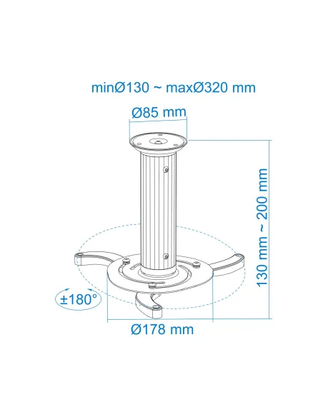 TooQ SOPORTE UNIVERSAL DE TECHO GIRATORIO 360º PARA PROYECTOR PLATA