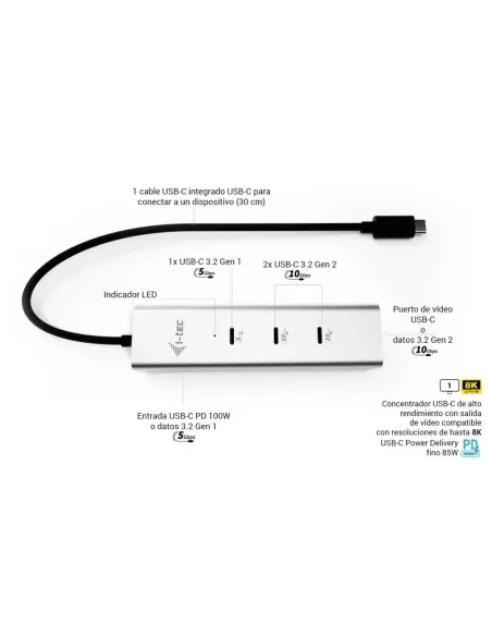 i-tec Metal USB-C Charging HUB 5port with USB-C video 8K + Power Delivery 85W