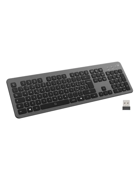 Ewent EW3296 teclado Universal RF inalámbrica + USB QWERTY Español Negro, Gris