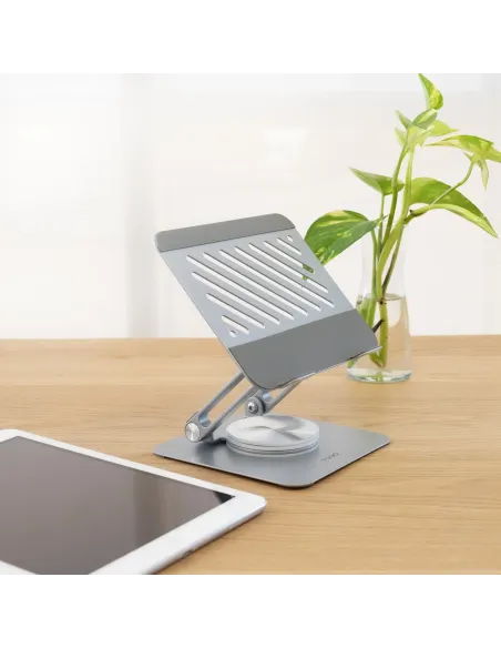 TooQ Soporte de Sobremesa con rotación 360° y ajustable para dispositivos de hasta 13”, Color Plata