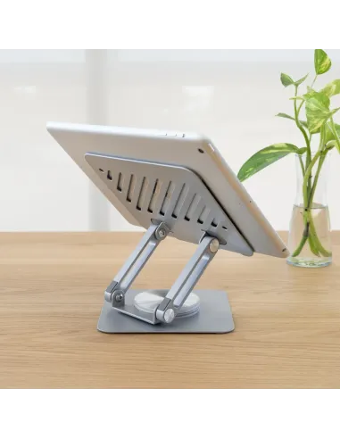 TooQ Soporte de Sobremesa con rotación 360° y ajustable para dispositivos de hasta 13”, Color Plata