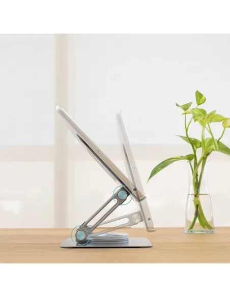 TooQ Soporte de Sobremesa con rotación 360° y ajustable para dispositivos de hasta 13”, Color Plata