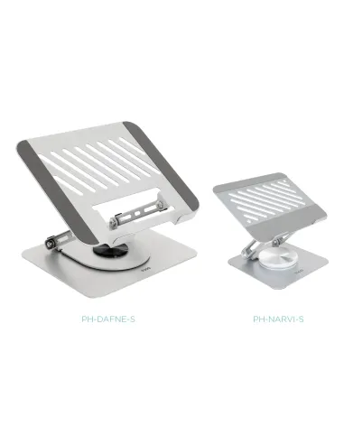 TooQ Soporte de Sobremesa con rotación 360° y ajustable para dispositivos de hasta 13”, Color Plata