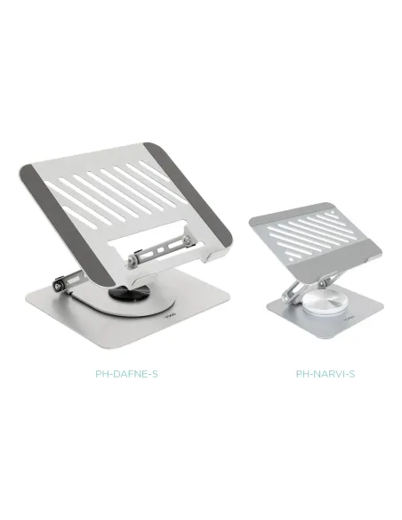 TooQ Soporte de Sobremesa con rotación 360° y ajustable para dispositivos de hasta 13”, Color Plata