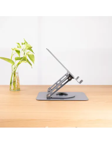 TooQ Soporte Elevador con rotación 360° y ajustable, para dispositivos de 11”-17”, Color Gris Oscuro