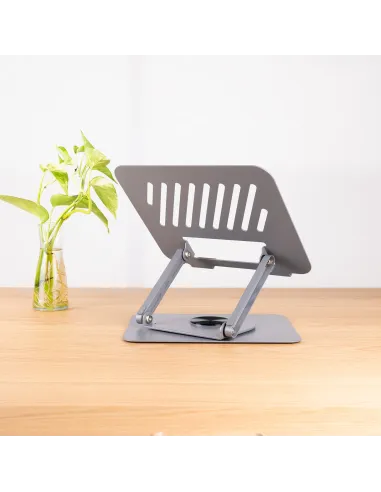 TooQ Soporte Elevador con rotación 360° y ajustable, para dispositivos de 11”-17”, Color Gris Oscuro